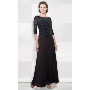 NEW CAMERON BLAKE dress chiffon sequins mother of the bride formal black 10